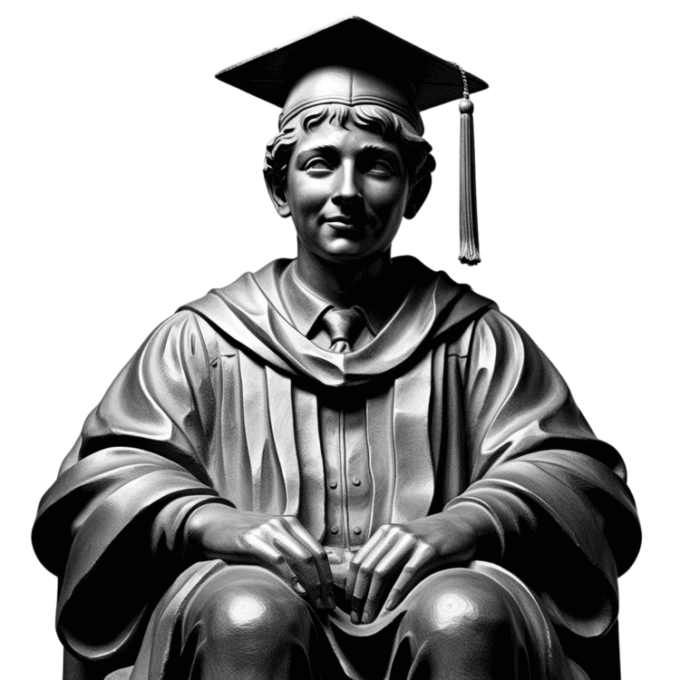 Graduating Student in graduation gown and mortar board.